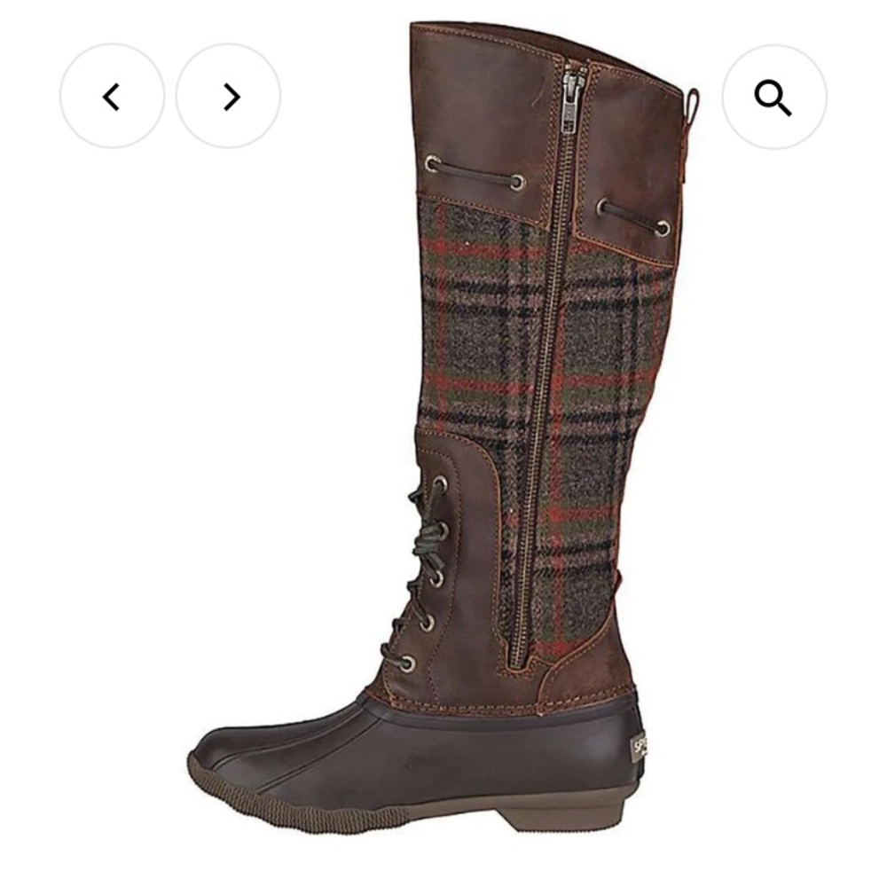 Sperry Saltwater Sela leather wool plaid Duck boots vintage size 6.5
